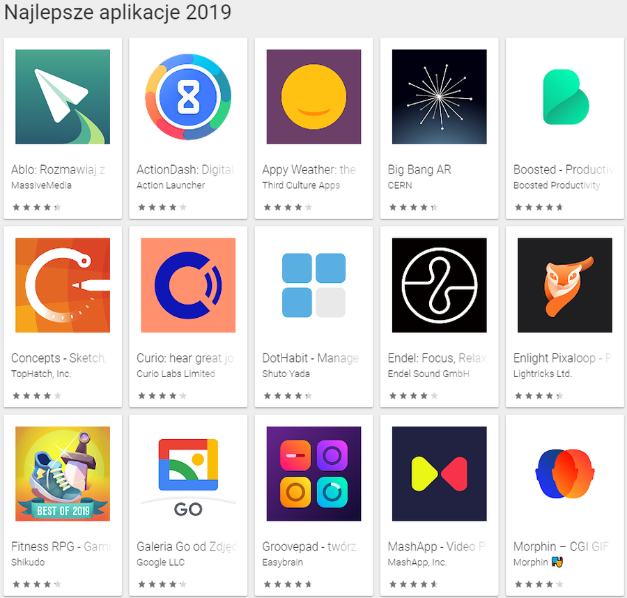 Google Play najlepsze aplikacje 2019