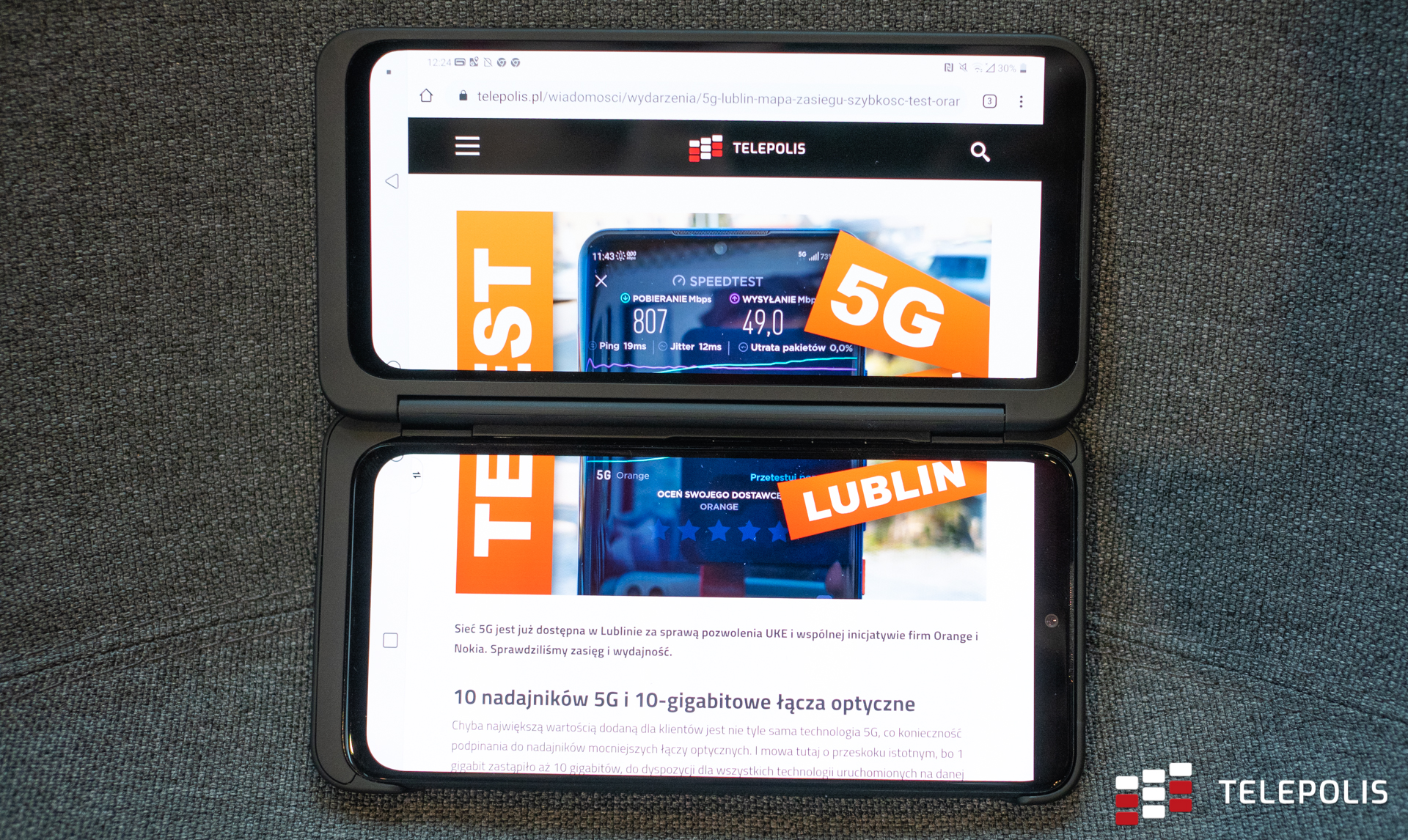 LG G8 ThinQ telepolis.pl na dwóch ekranach