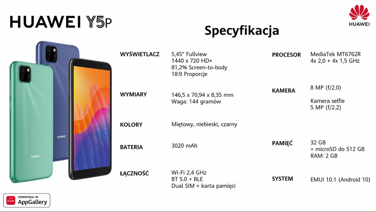Specyfikacja Huawei Y5P