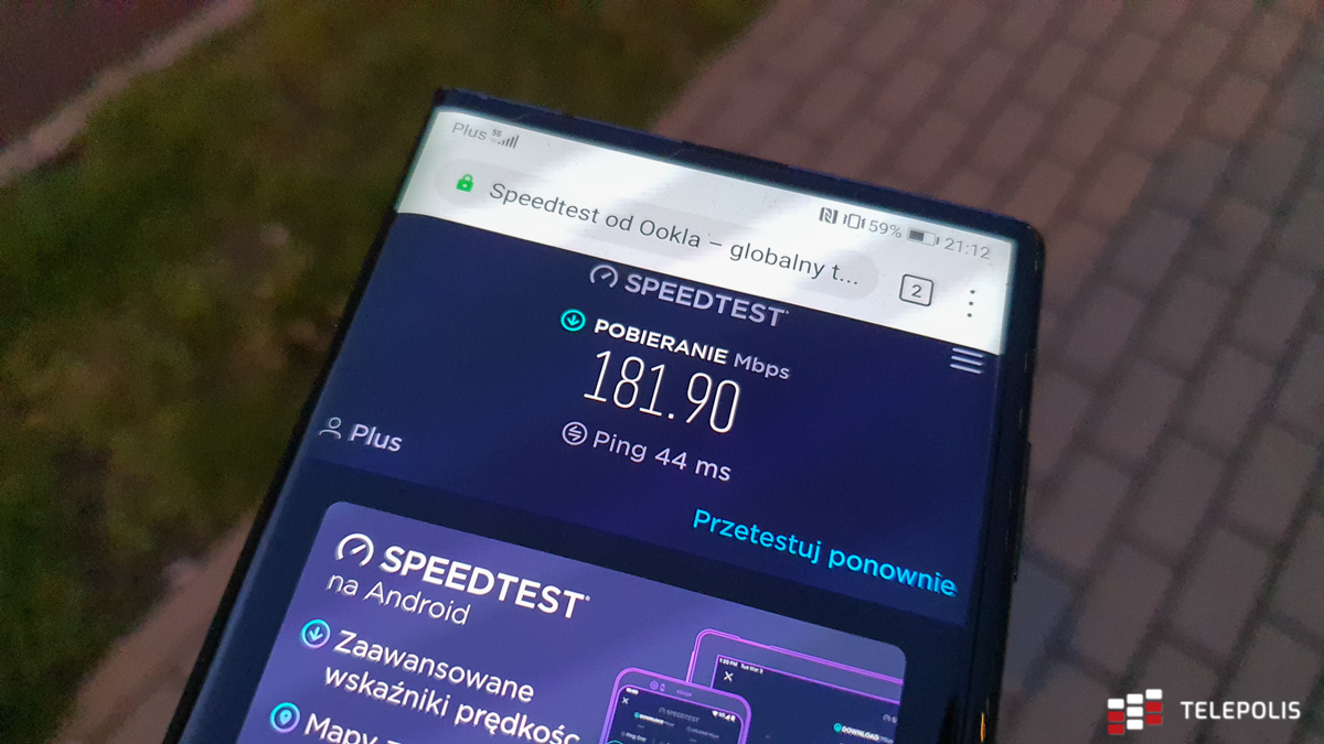 Plus 5G szybkość Szczecin speedtest wynik