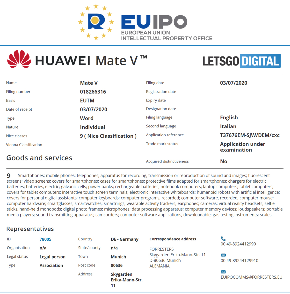 Huawei Mate V znak towarowy