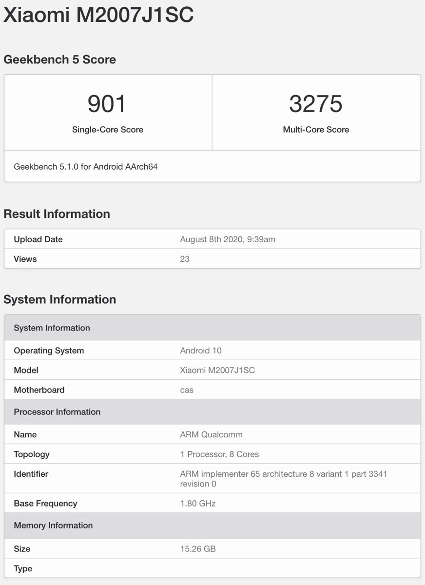 Xiaomi Mi 10 ultra w teście Geekbench 5