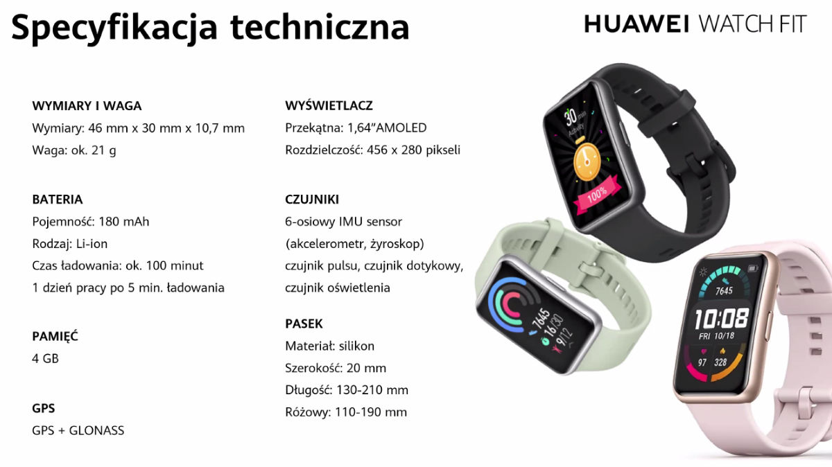 Huawei Watch Fit – Specyfikacja