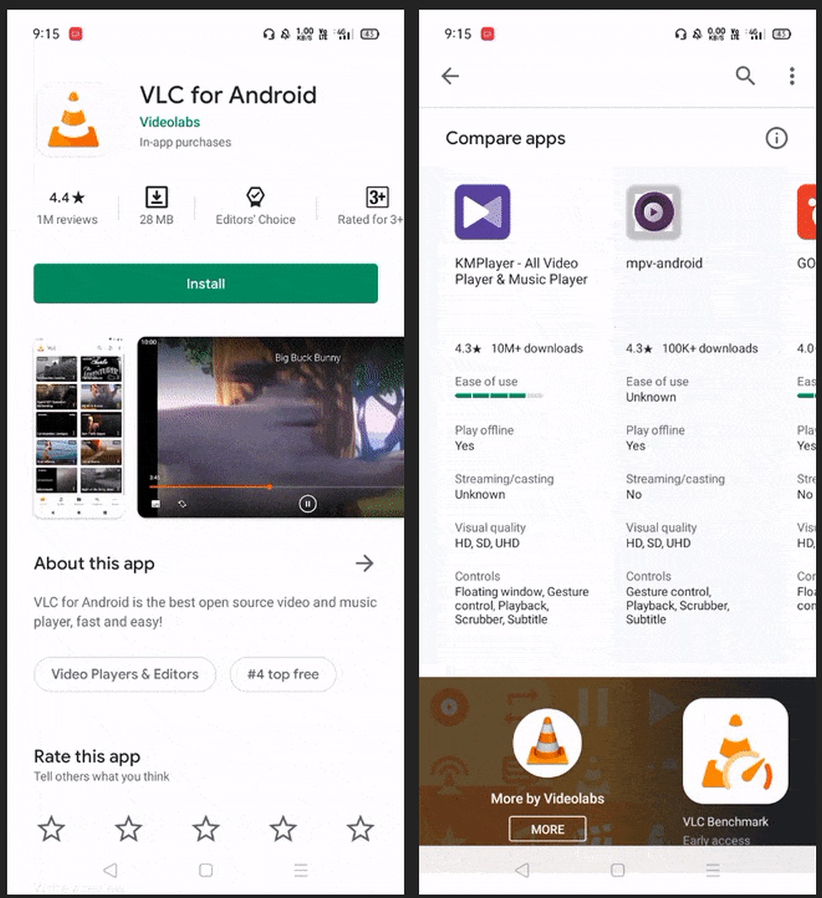 Google Play Compare apps screen
