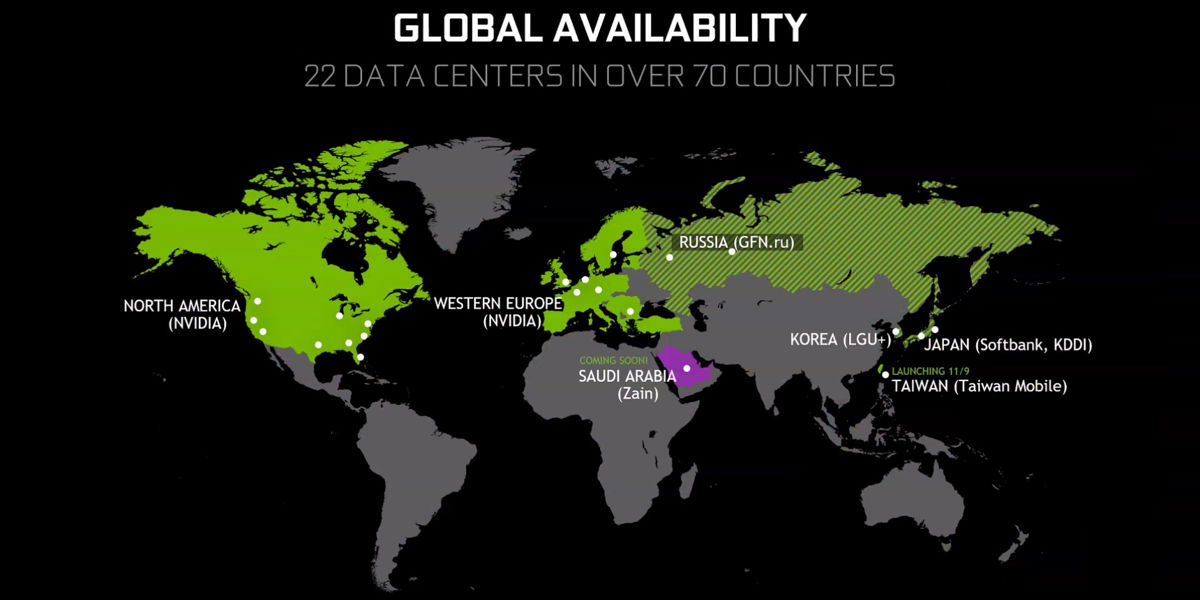 serwerownie NVIDIA GeForce NOW na mapie