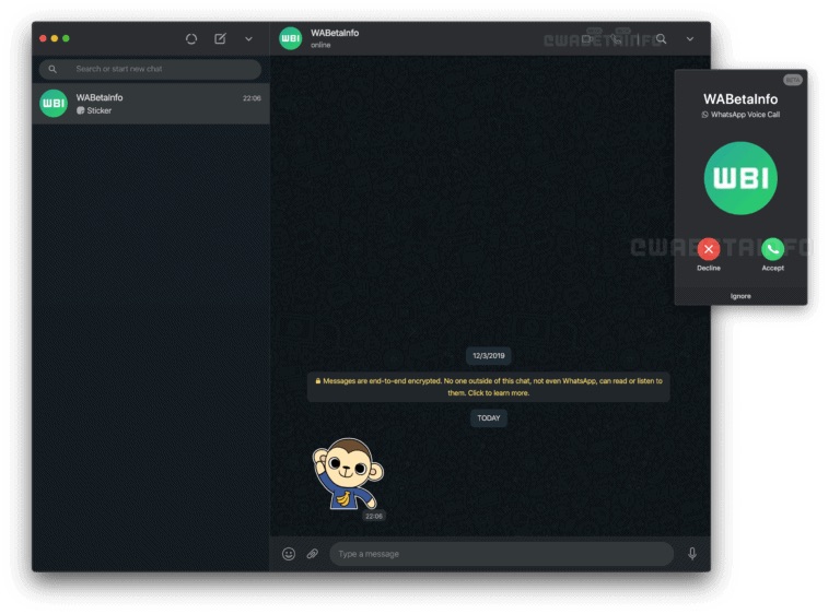 Widok rozmowy głosowej w komunikatorze WhatsApp na desktopie