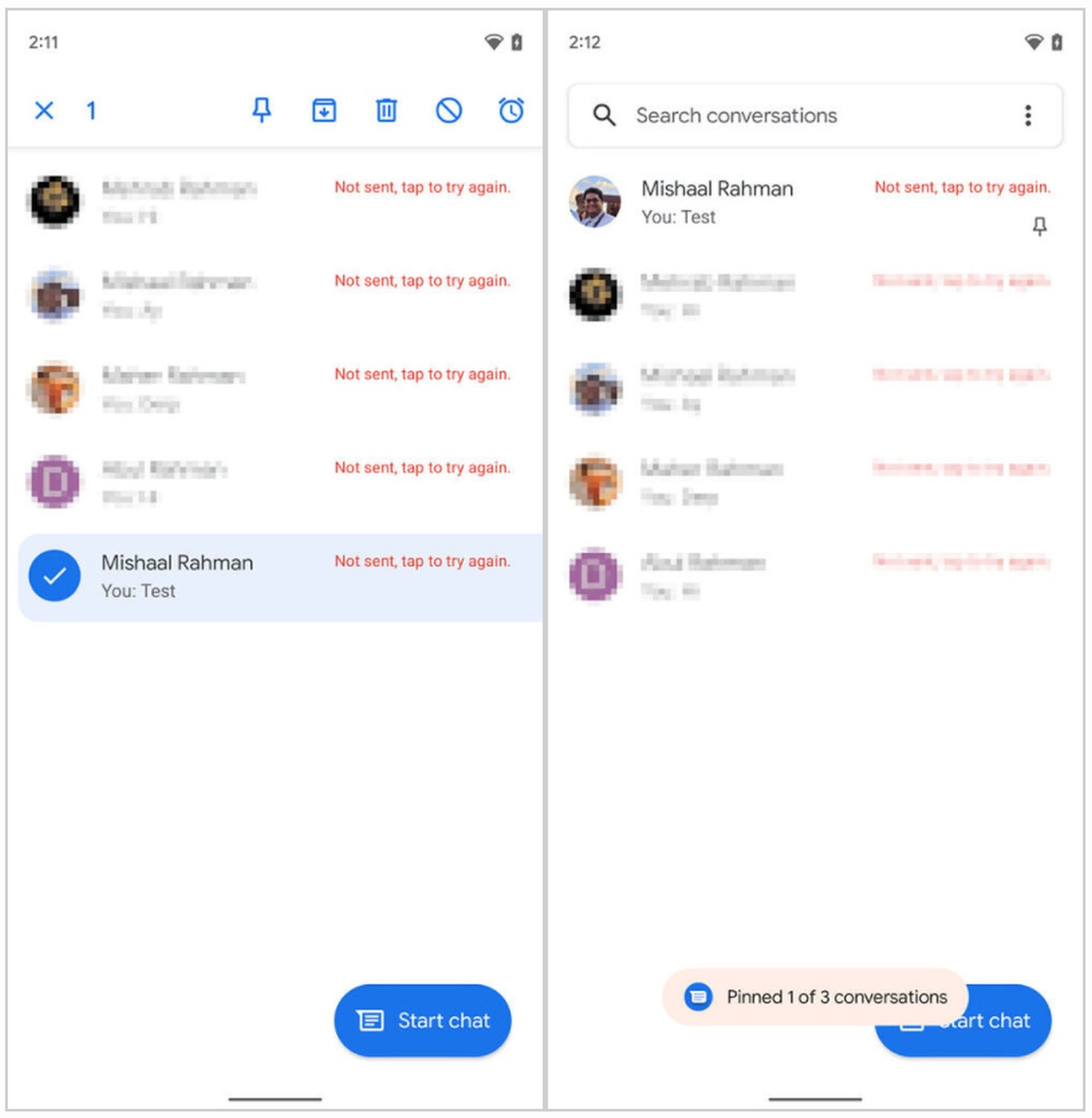 Google Messages przypinanie wiadomości screen
