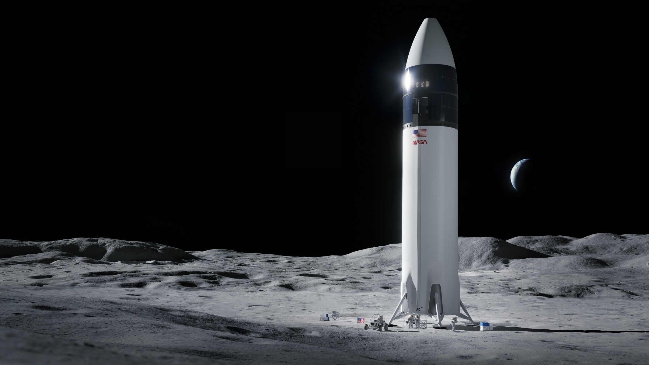 Wizualizacja statku SpaceX Starship na Księżycu