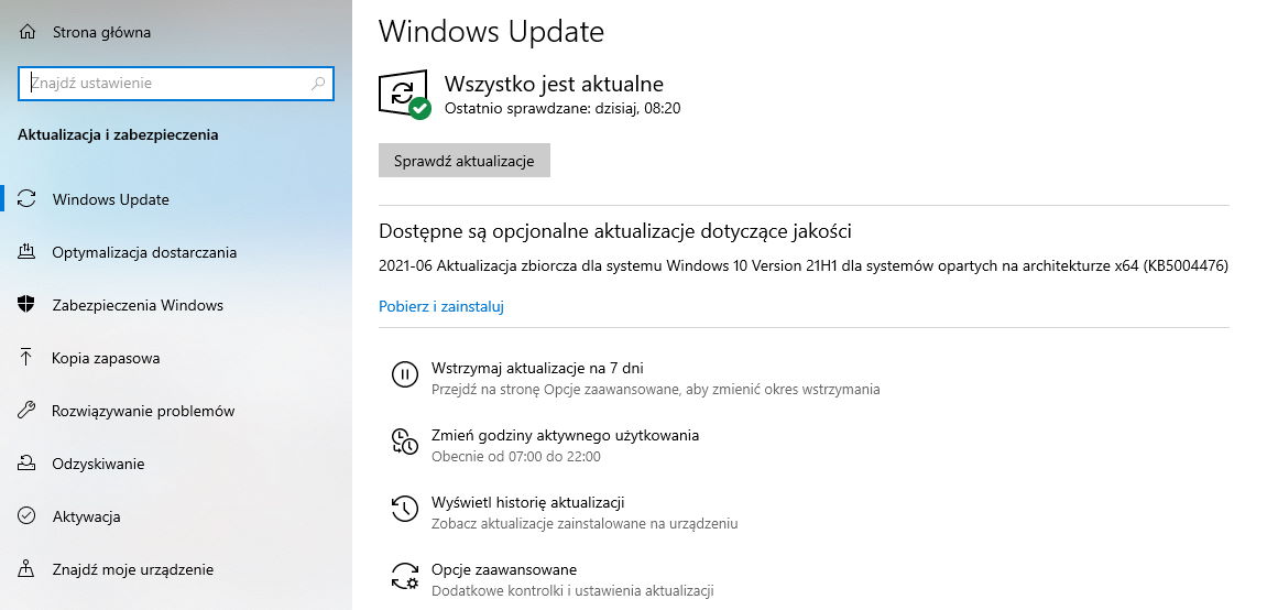 Windows 10 - aktualizacje opcjonalne