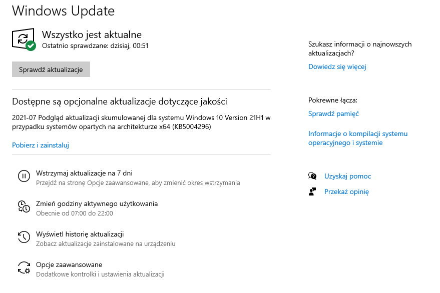 Windows 10 - aktualizacja KB5004296