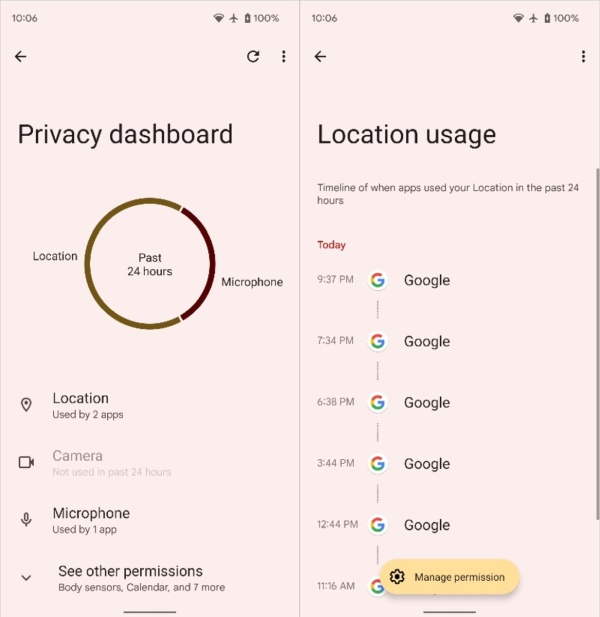 Android 12 privacy dashboard