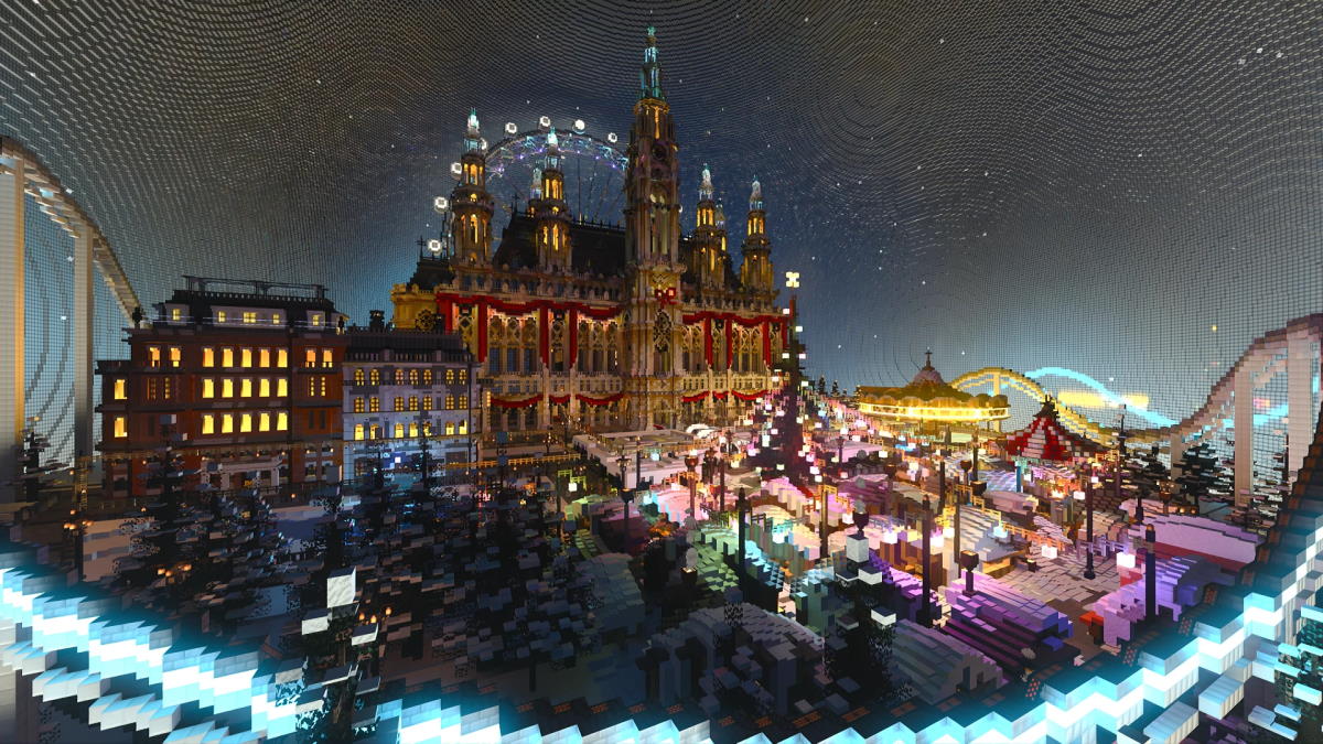 Odwiedź zimowy park rozrywki w Minecraft. Pomóż szpitalowi dla dzieci