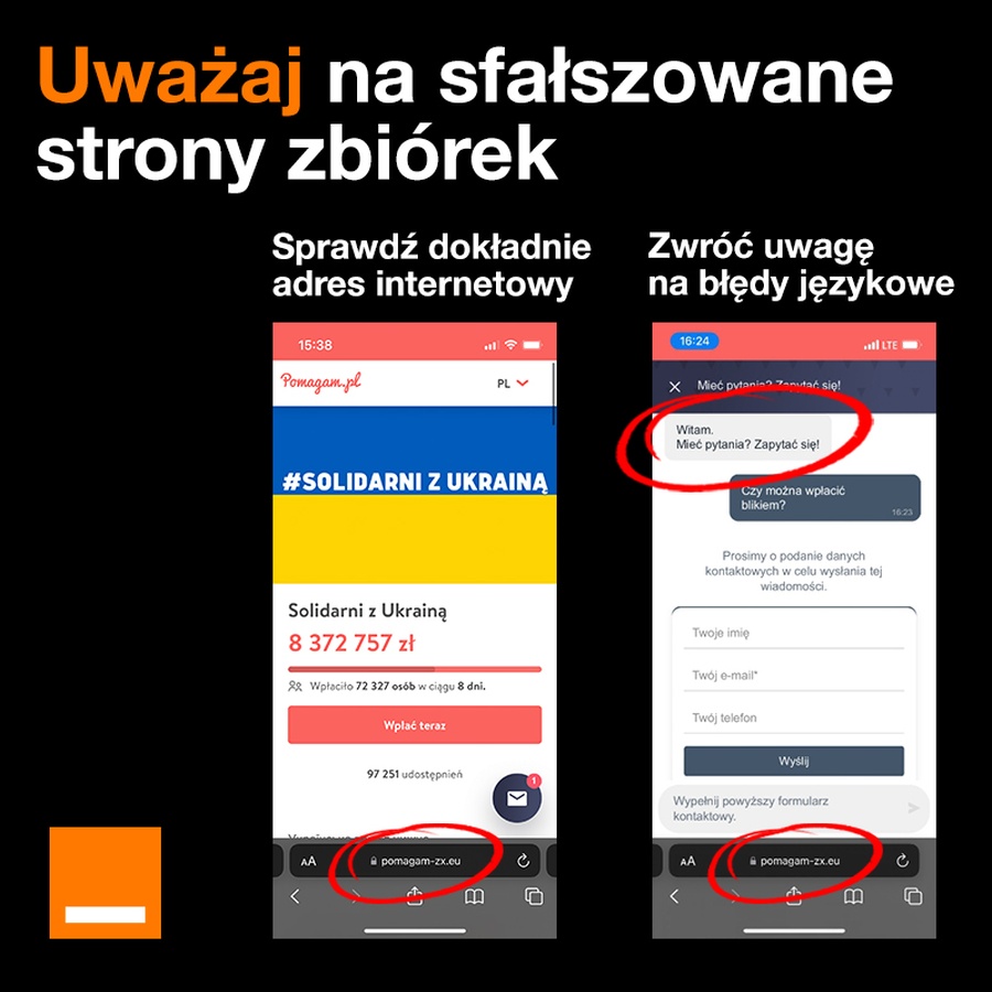 CERT Orange Polska fałszywa zbiórka