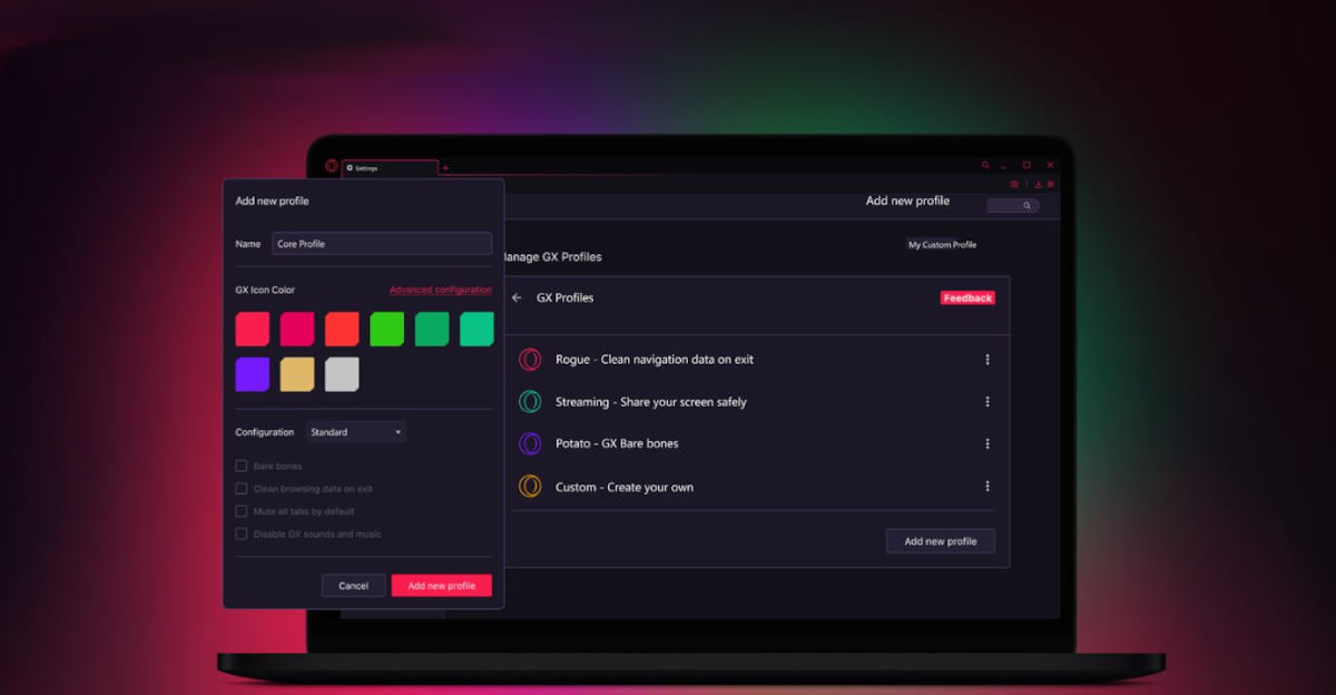 Opera GX ma nowe funkcje: większą personalizację i wygodniejszy streaming