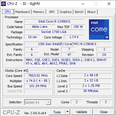 Procesor Intel Core i9-12900KS podkręcono do zawrotnych 7503 MHz