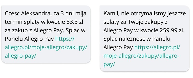 Allegro Pay SMS o spłacie