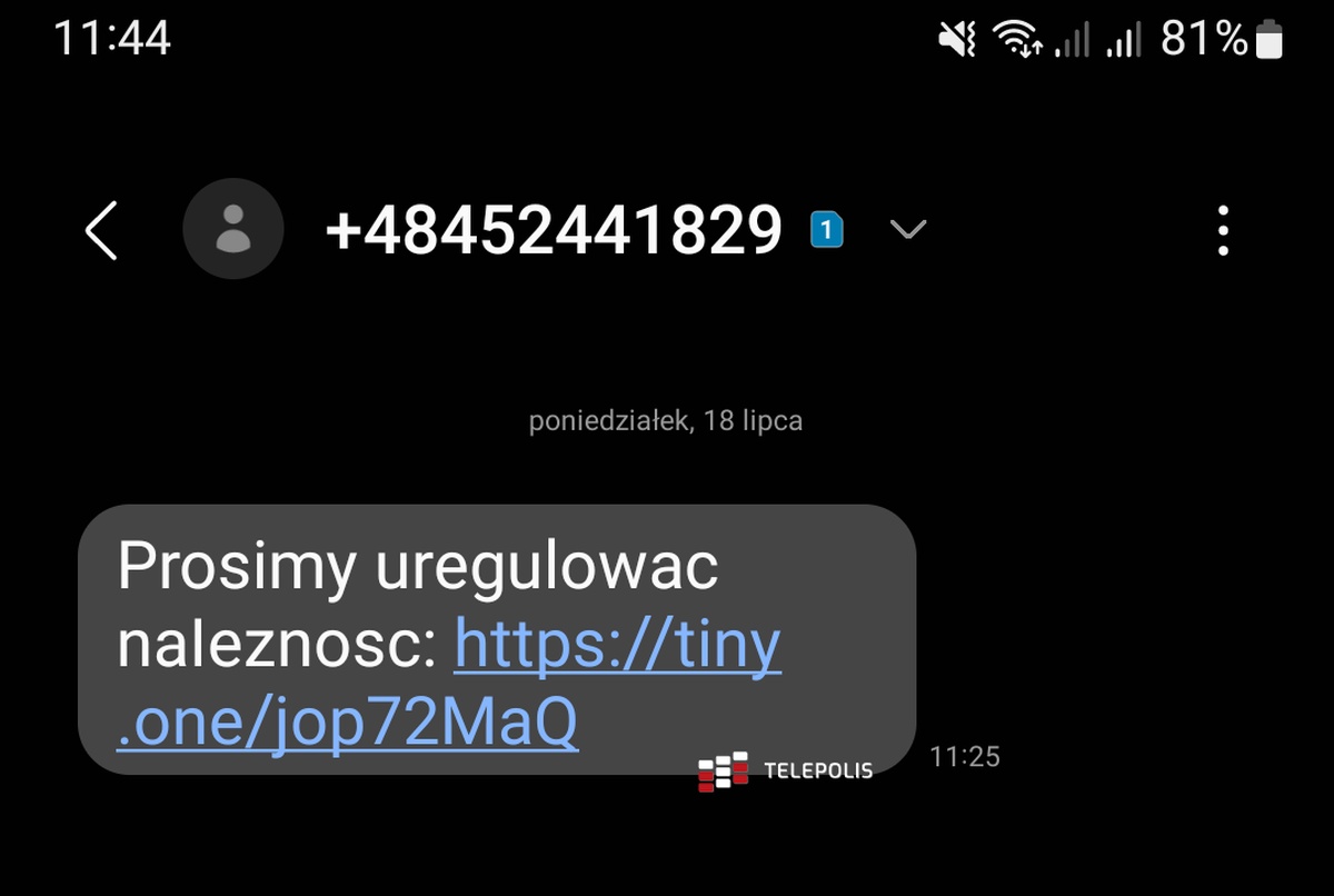 SMS oszustwo screen