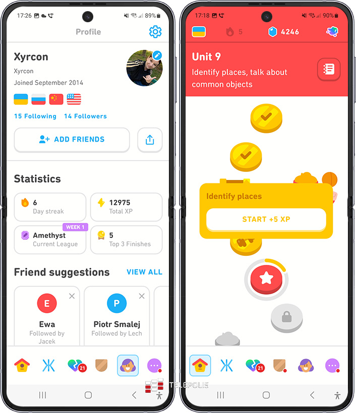 Mój profil i kursy w Duolingo