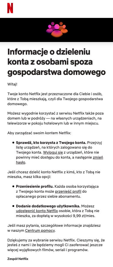 Netflix współdzielenie konta