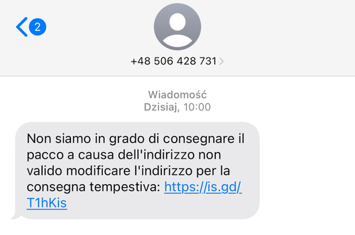SMS od oszustów, tym razem po włosku