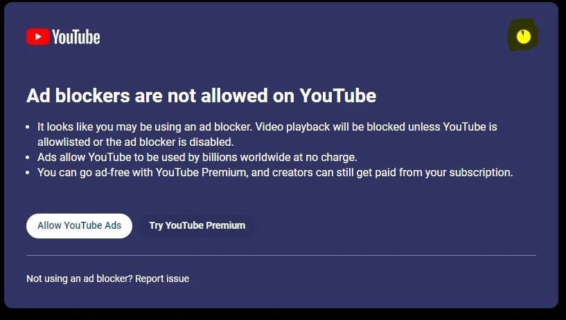 YouTube blokowanie reklam