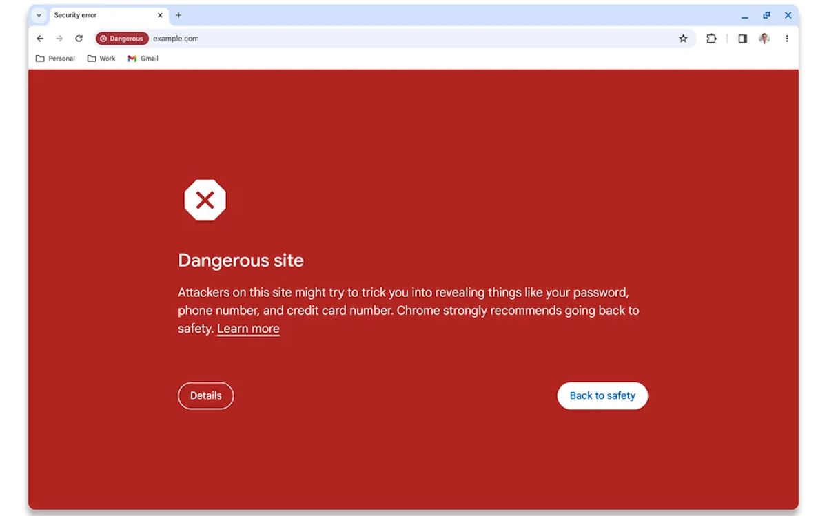 Google Chrome niebezpieczna strona
