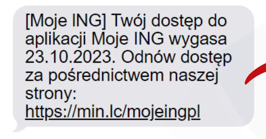 Fałszywy SMS od oszustów udających bank ING
