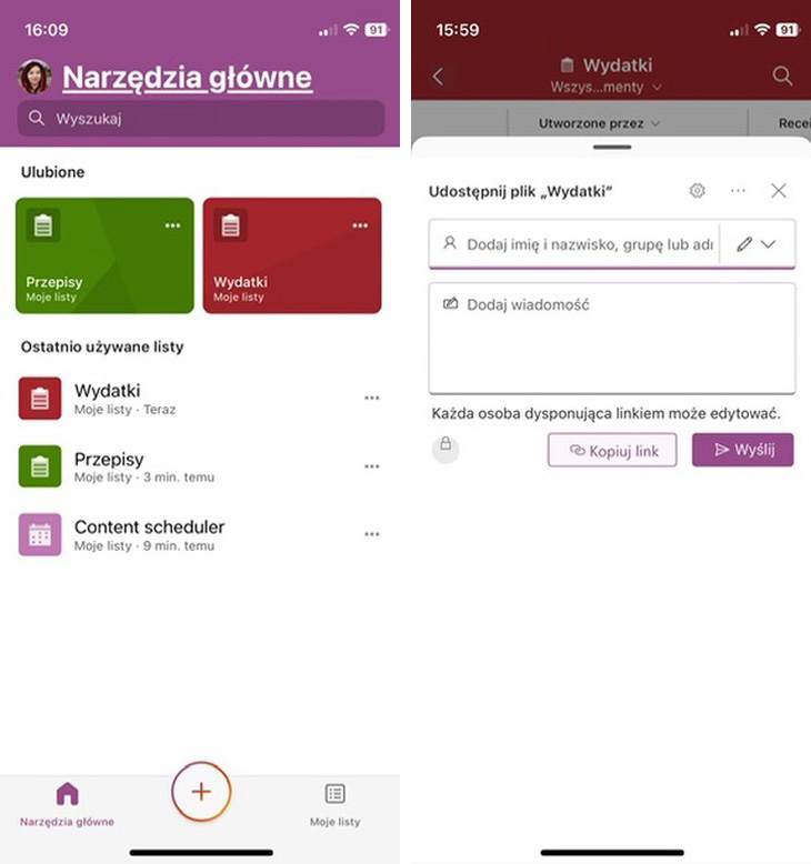 Udostępnianie listy w Microsoft Lists