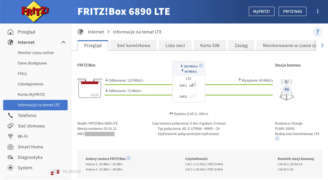 FRITZ!Box 6980 LTE, menu ustawienia anten