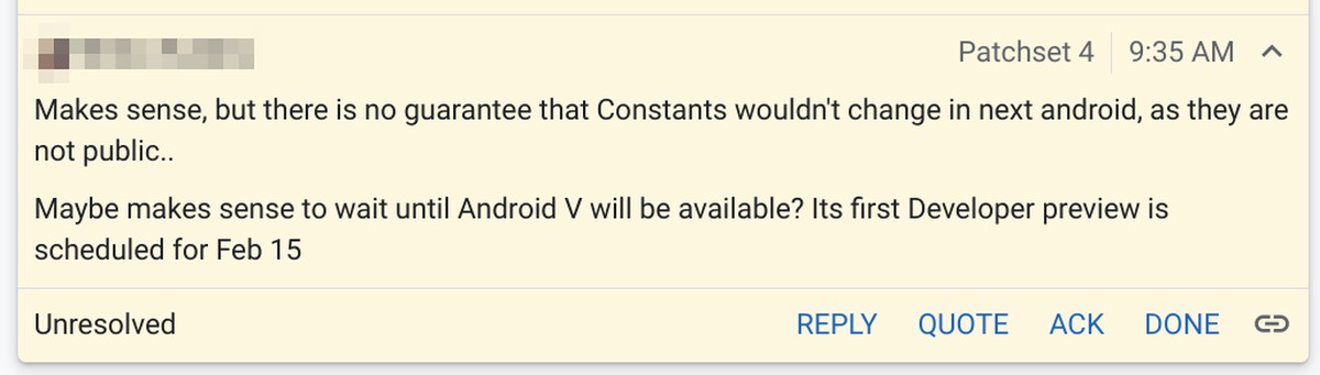 Android V komentarz