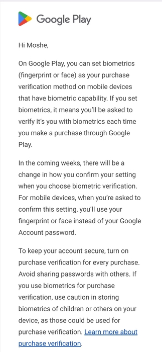 e-mail z informacją o zmianach w Google play