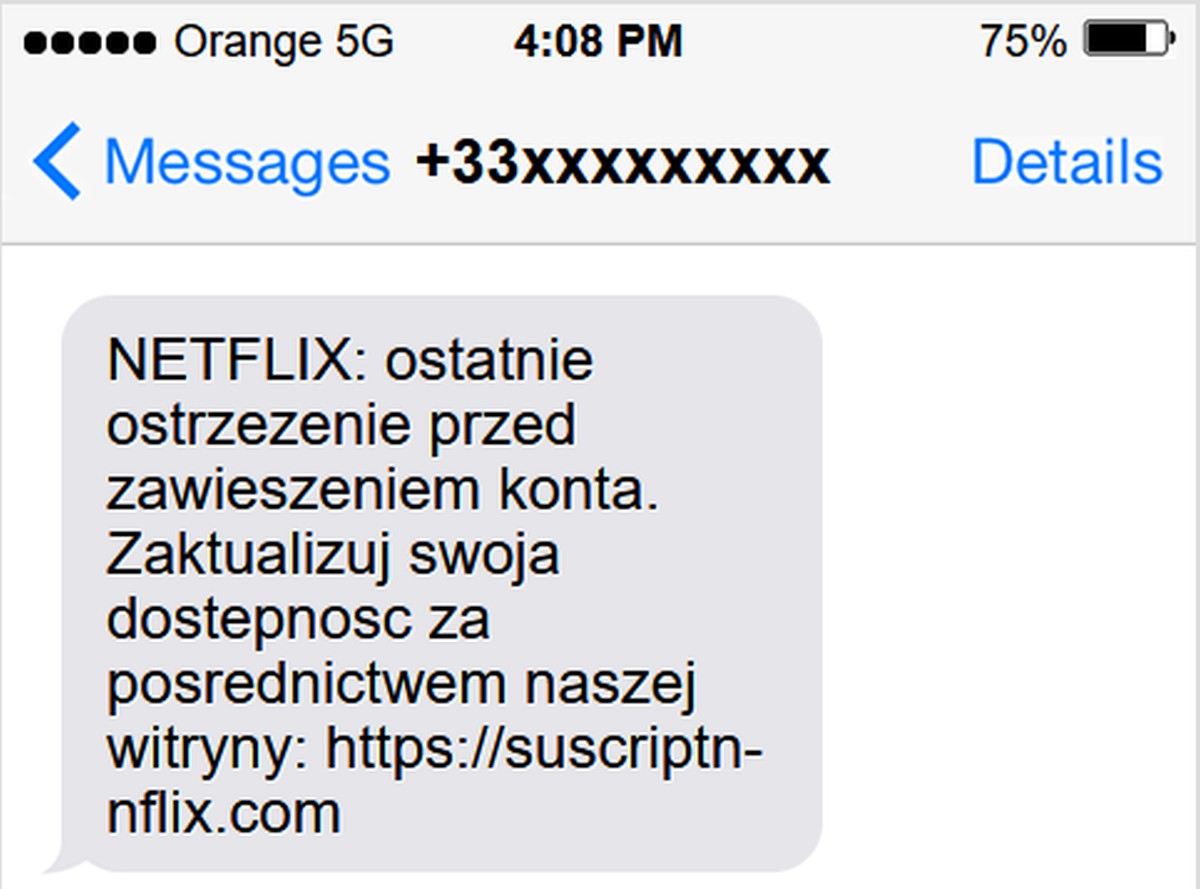 Netflix fałszywy SMS