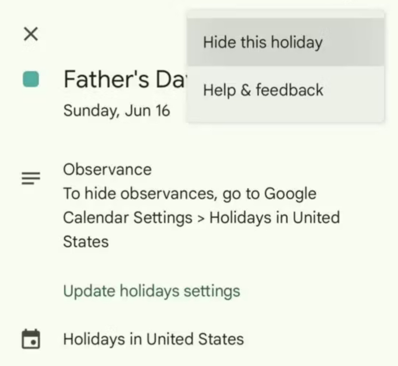 Ocultar días festivos en Google Calendar