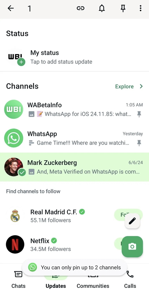 WhatsApp pozwoli przypiąć dwa kanały