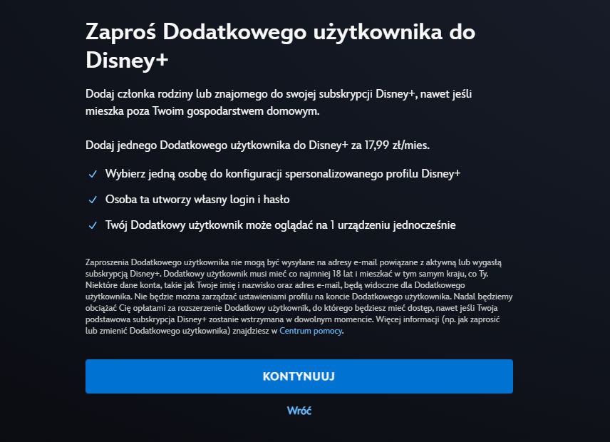 Disney+ dodanie dodatkowego użytkownika