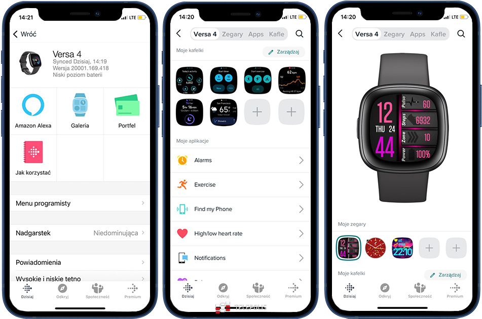 Fitbit Versa 4, ustawienia zegarka w aplikacji