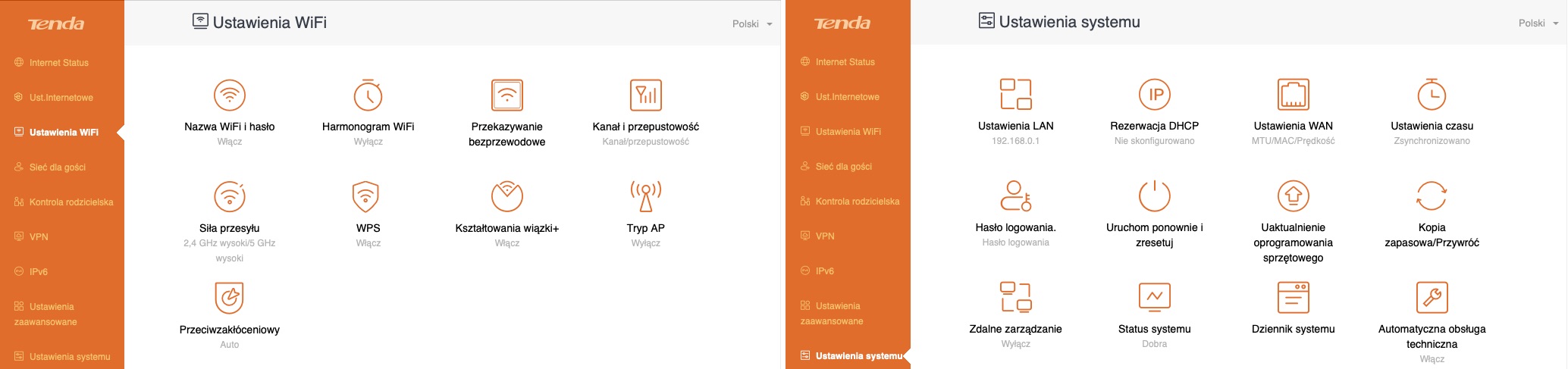 Interfejs webowy routera Tenda AC23
