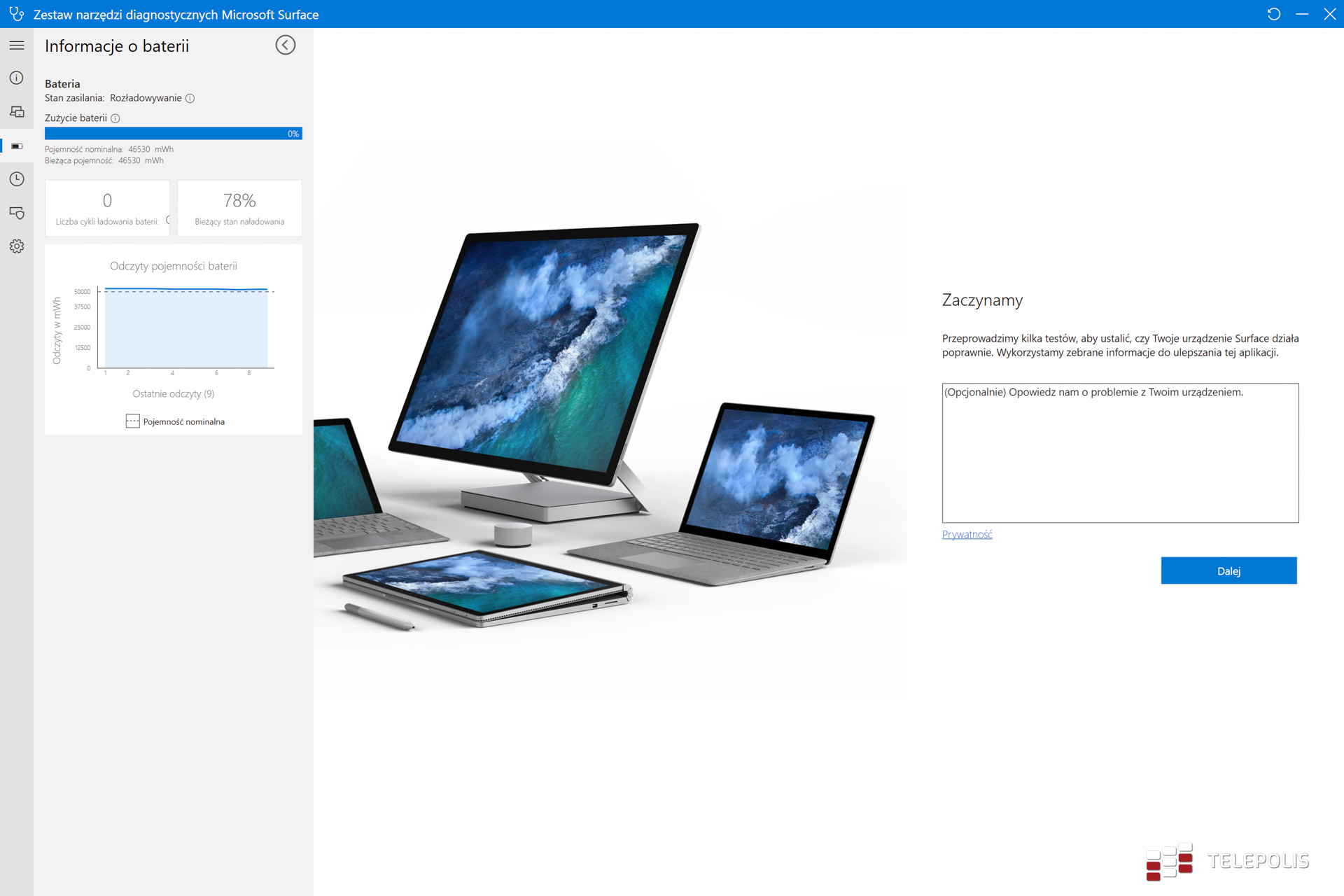 Microsoft Surface Pro 9 zrzuty - Diagnostic Toolkit